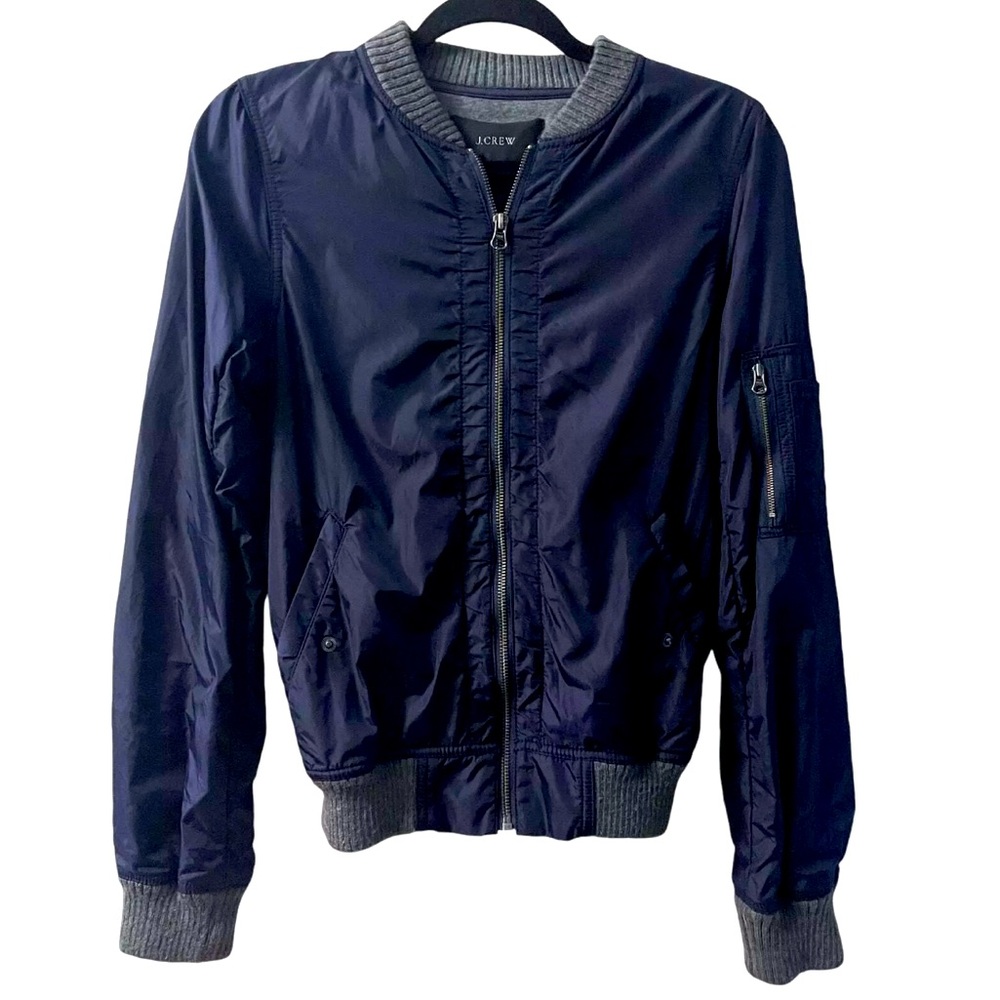 J. Crew Navy/Grey Nylon/Cotton Long Sleeve Bomber Jacket Size Small